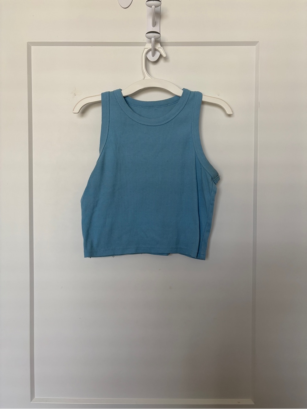 Blue Ribbed Crop Tank Top - Women